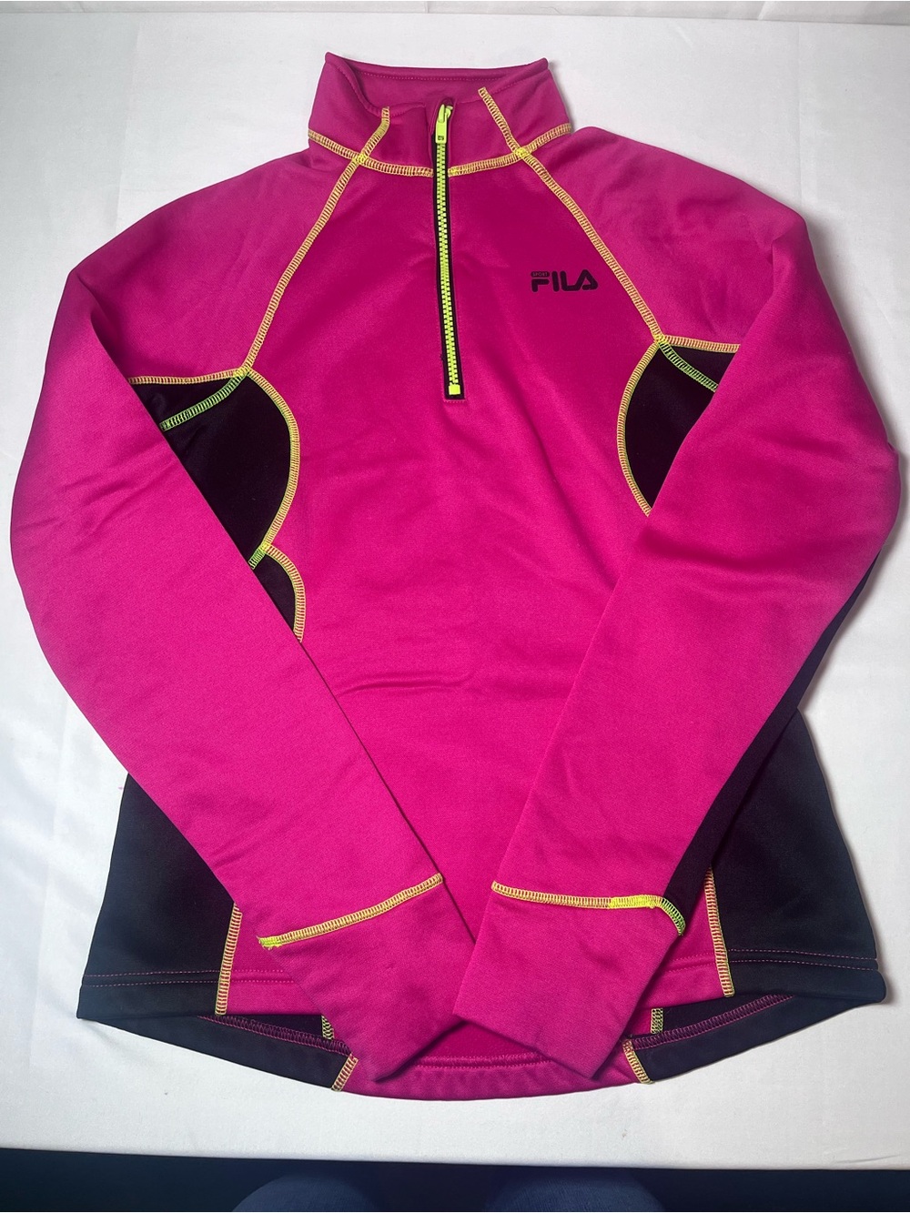 Fila Hot Pink & Black Quarter-Zip Athletic Top with Neon Accents